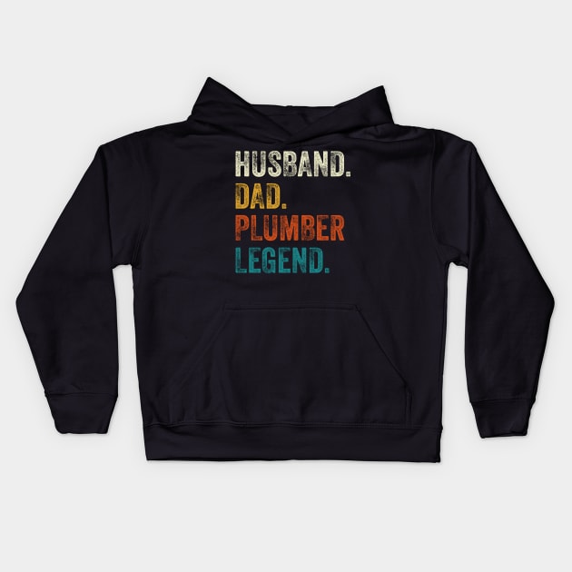 Husband Dad Plumber Legend Retro Vintage Kids Hoodie by DragonTees